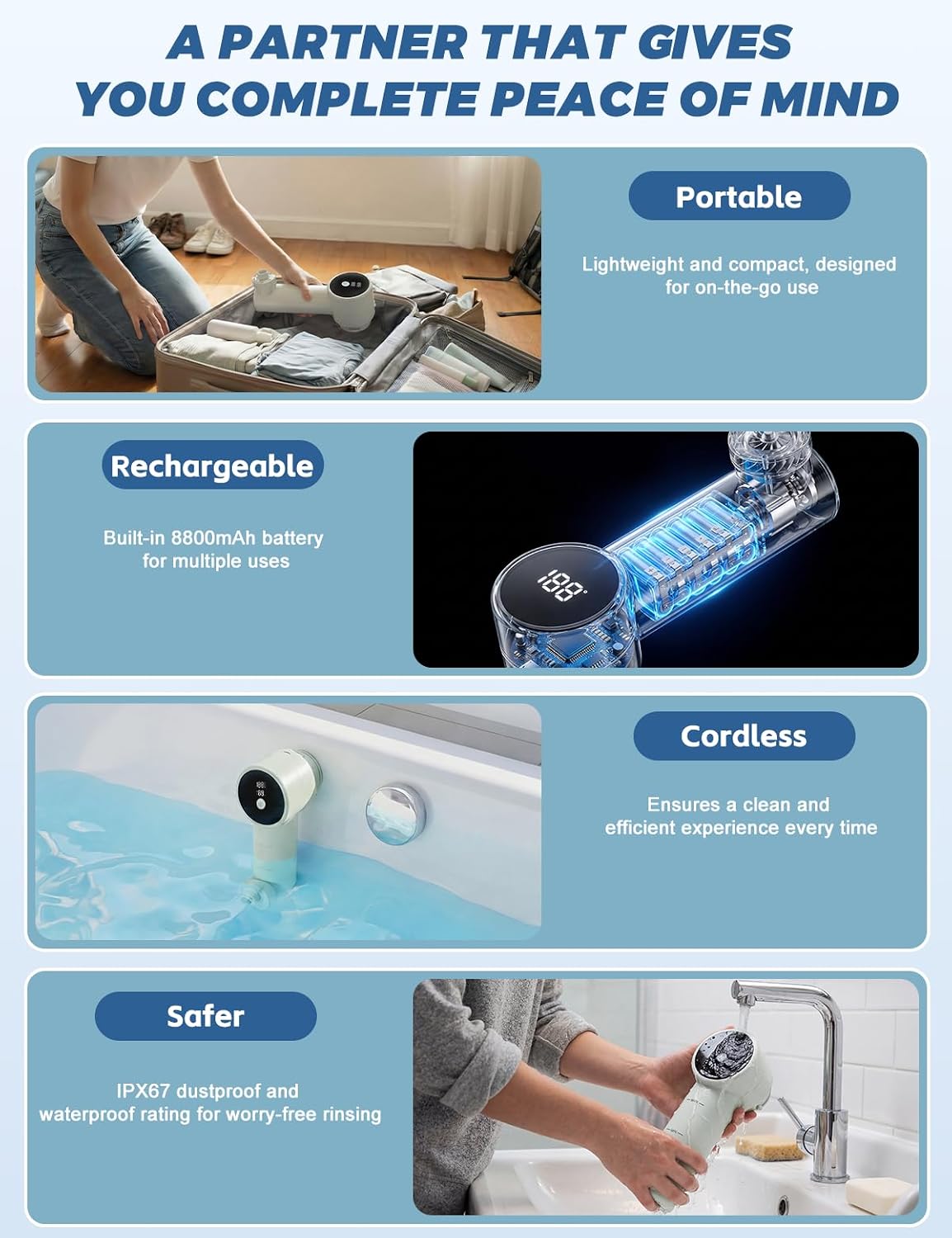Bath Jets for Tub with Massage/Bubble Mode, Portable Cordless Bathtub Jet